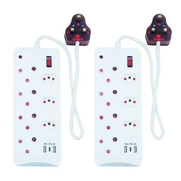 7 Ways Multi Socket-outlet With USB A+C Ports and Surge Protected Plug