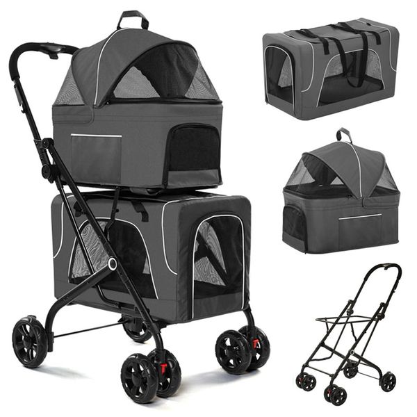 Pet Stroller Pet Pram Dog Cat Stroller Double Decker Pet Carrier Fold Cart