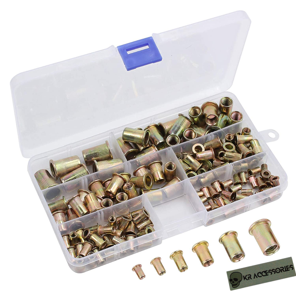 Steel Yellow Zinc Plated Threaded Rivet Nut Inserts Kit - 150 Pieces Set