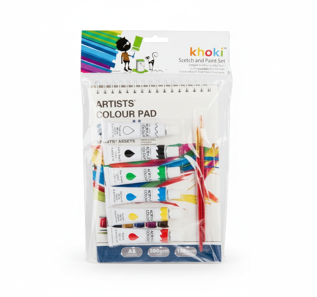 Khoki Art Supply Set with Sketch Pads, Colored Pencils &amp; Paints - 2 Pack