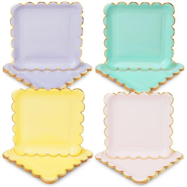 48 Pack Square Paper Plates Disposable Plates Themed Party Supplies