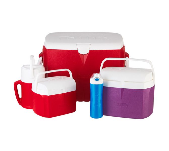 5 Piece Square Cooler Box Set Red 45 L