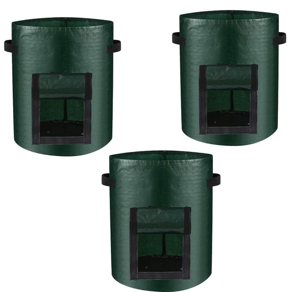3 Pack 10 Gallon PE Fabric Potato Grow Bags with Flap Handles