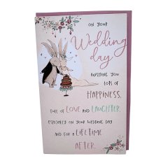 Wedding card - Rabbits cutting Cake
