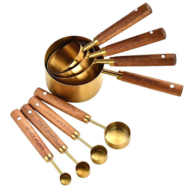 Stainless Steel Measuring Cups and Spoons - Gold - Set of 8