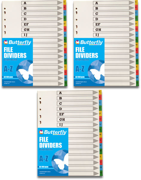 Board File Dividers - A4 160Gsm Bright - 16 Tab (A-Z) X3