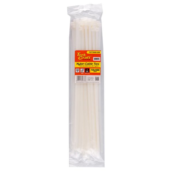 Tork Craft Nylon Cable Ties 7.6Mm X 400Mm White 50Pc