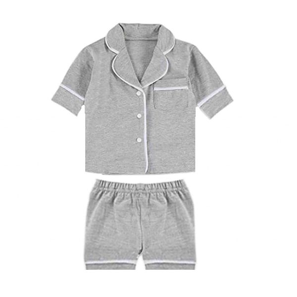 PJ Warehouse Boys Grey Cotton Blend Short Sleeve V-Neck Pyjamas