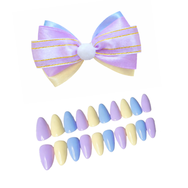 Pastel Almond Press-On Nail Set with Matching Satin Bow