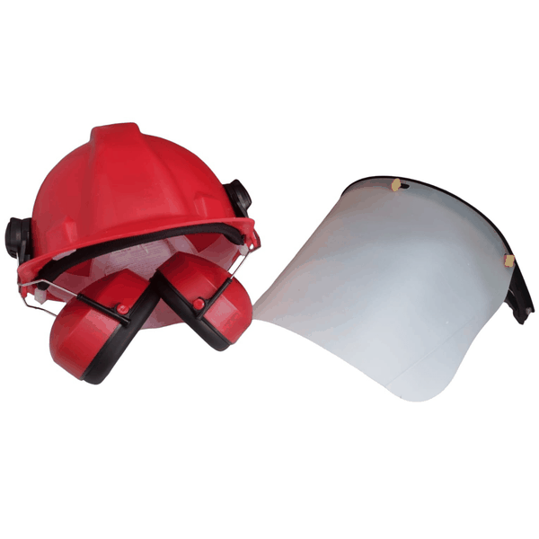 Red Safety Hard Hat with Plastic Visor &amp; Ear Muffs