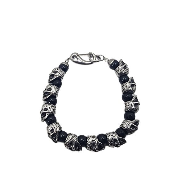 Mens Stainless Steel Skull &amp; Bead Bracelet