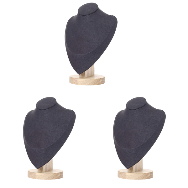 Elegant Jewellery Black Velvet Display Bust with Wooden Base - 2 Pack