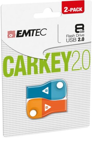 Emtec D300 USB 2.0 Car Key Flash Drive 8GB - Blue and Orange (2 Pack)