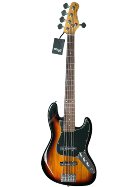 Stagg SBJ30 Sunburst Standard "J" Electric Bass Guitar - 5 String