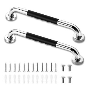 2 Pcs Stainless Steel Bathroom Safety Grab Bars with Accessories - Silver