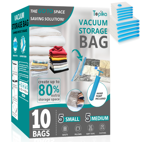 TopikaHome - 10 Pack Vacuum Storage Bags, Vacuum Seal Bags for Home Storage