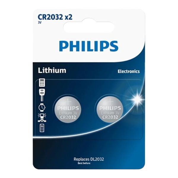 Philips CR2032 Lithium Batteries 2 Pack - Long-Lasting, Reliable Power