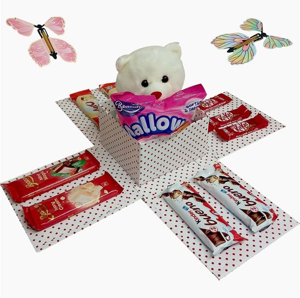 Ruby Reveal | Butterfly, Snack &amp; Teddy Explosion Box | Gift Hamper