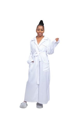 Selphies Collar Luxurious Long Satin morning Gown (Bathrobe) - White
