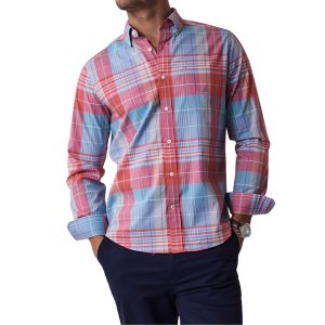 Nautica - Men's True Red Check Long Sleeve Woven Shirt