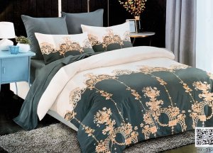 Bedspread Set Queen 5 Piece Microfiber White Grey Royal Pattern