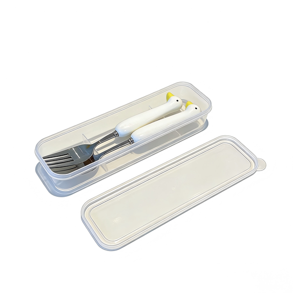 Spoons And Fork With Ceramic Handles For Ice Cream Soup 2Pieces