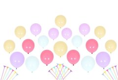 Pastel Colored Balloons Pack with Sticks and Holders for Party Decor - 20 Piece