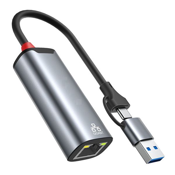 2 in 1 Type-C/USB3.0 To RJ45 Gigabit LAN Adapter HB26