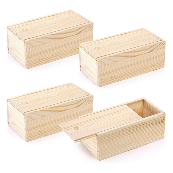 4 Pack Unfinished Wood Storage Box with Slide Lid, for Art Hobbies
