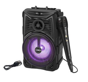 SOONBOX Wireless LED Karaoke Speaker with Wired Mic and Cellphone Holder