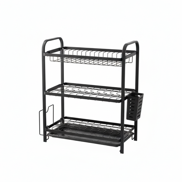3-Tier Kitchen Drying Rack | Durable Black Metal Dish Drainer