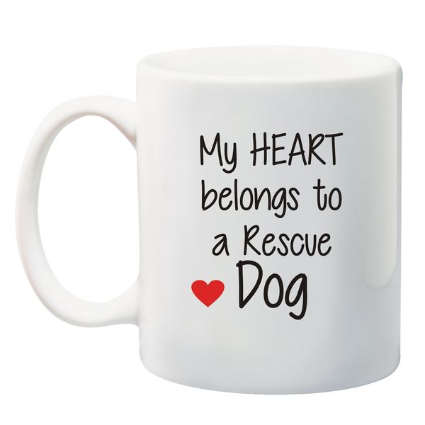 Qtees Africa My Heart Belongs To A Rescue Dog - White Printed Mug