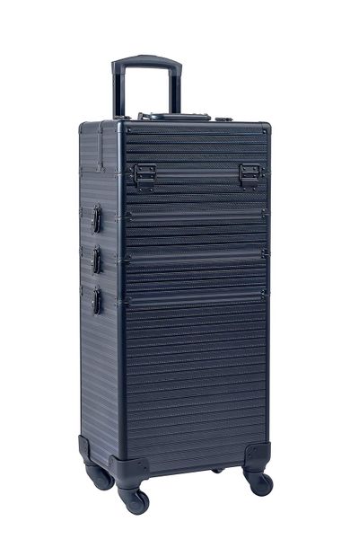 Metallic Black Professional Makeup Case Hairdressing Cosmetic Trolley Case