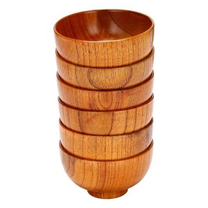 Wood Bowls Serving Tableware for Rice, Soup, Dip, Wooden Bowl 6Pieces