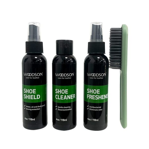Woodson Athletic Shoe Care Kit - 3-in-1 Cleaner, Shield &amp; Freshener + Brush