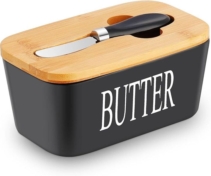 Butter Dish with Knife on Wooden Lid
