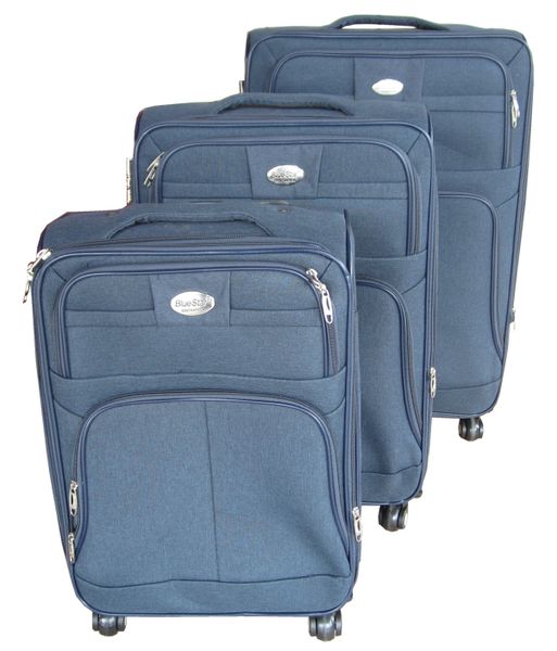Trolley 3 Piece Travel Luggage Spinner - Blue Fabric