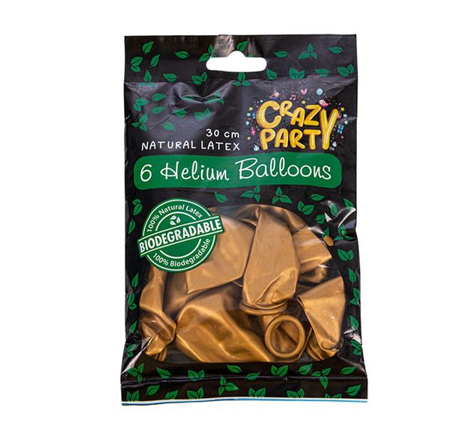 Helium Balloons - Biodegradable - 6 Piece - Gold - 30cm - 8 Pack