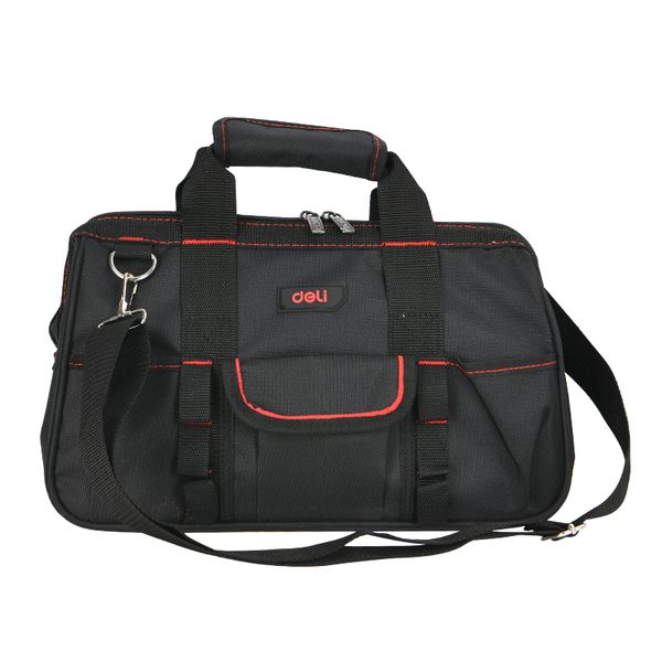 Deli 15-Inch Heavy-Duty Tool Bag Multi-Pocket with Base &amp; Shoulder Strap