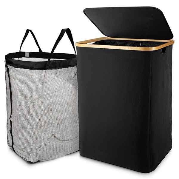 Laundry Basket With Lid With Laundry Bag - For Bathroom &amp; Bedroom