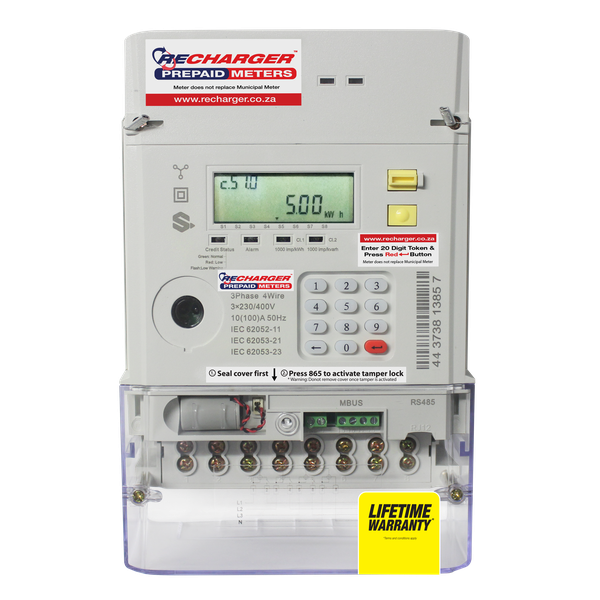 Recharger-Hex Three Phase 100 Amp (Per Phase) Prepaid Electricity Meter-v2