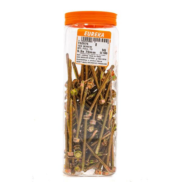 EUREKA Tek Screw Steel Full thread T3 5.5 x 70mm Q:100 T3Z575