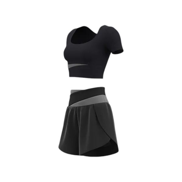 Two-Piece Matching Fitness Suit - Black
