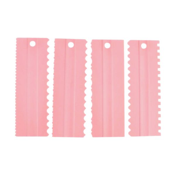 4 Pack - Cake Scraper Set With Textured Comb Designs