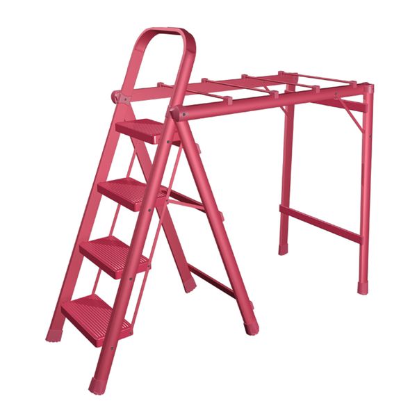 Carbon Steel 2-in-1 Folding 4-Step Ladder with Clothes Drying Rack