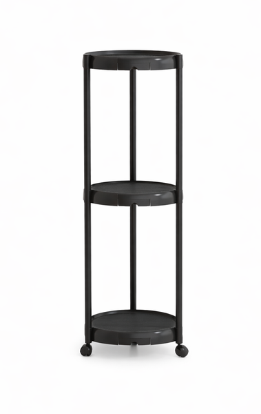 3-Tier Round Rolling Utility Cart &amp; Mobile Storage Trolley - Black