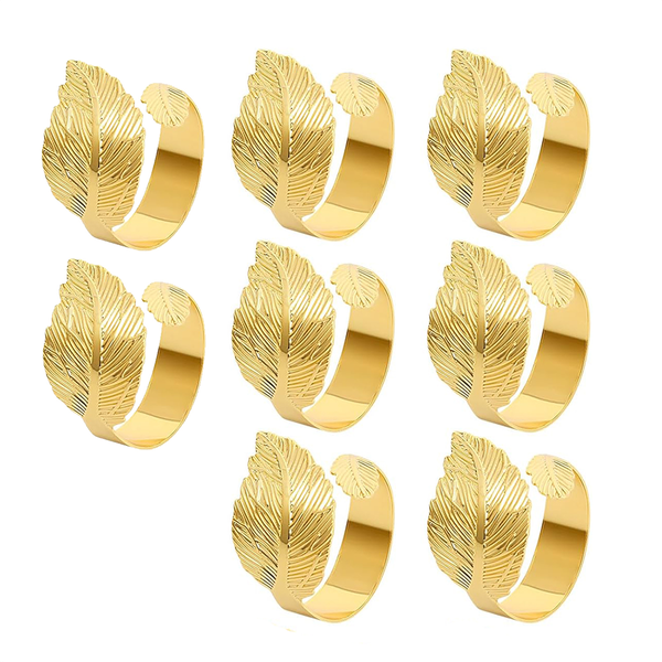 Gold Napkin Rings Set of 8, Leaf Bulk Ring, for Easter Wedding