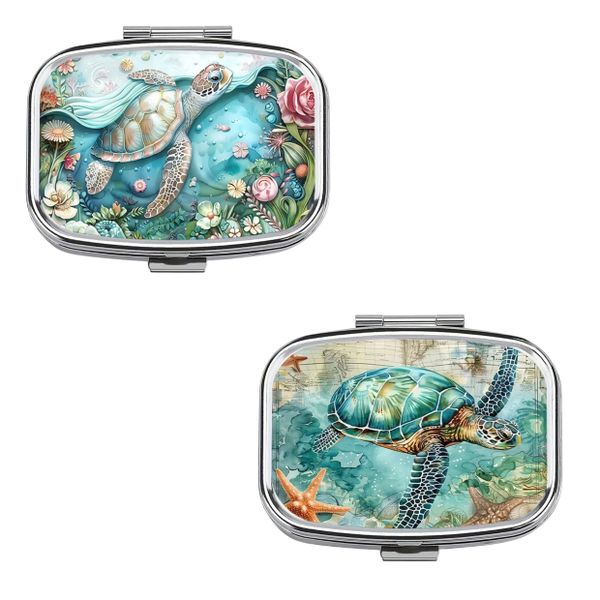 Seaturtle 2 Piece Small Pill Container Tins - Compartment Medication Boxes