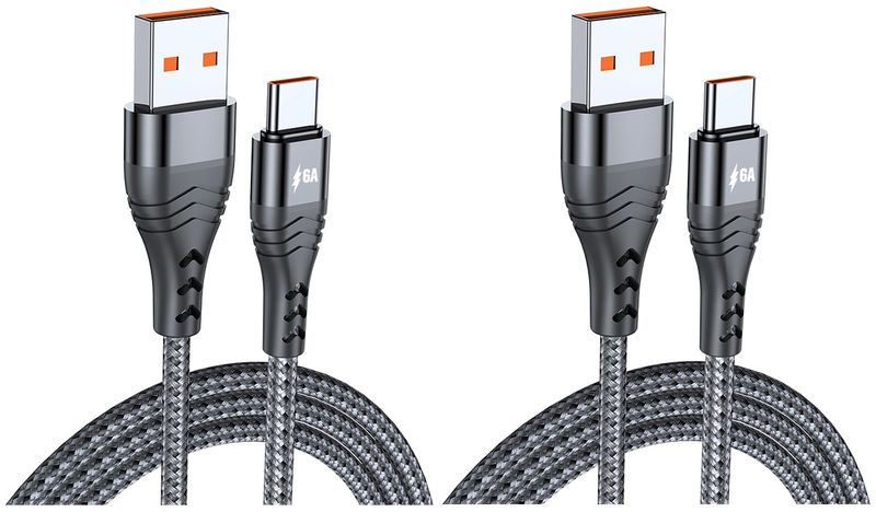GNH USB Braided 6A 66W Fast Charge Compatible cable - Type C - 2 Pack
