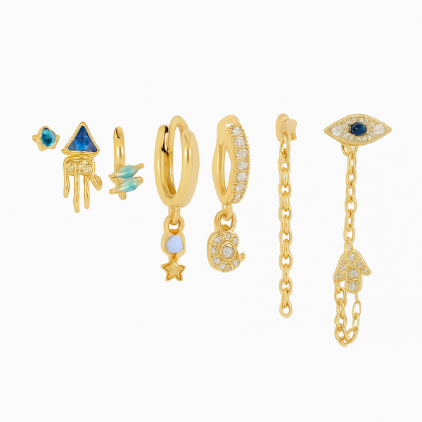 Evil Eye and Hamsa Ear Stack Set - Multi-Layer Dangle and Stud Earrings